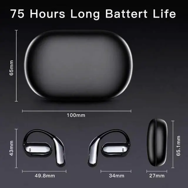 Alt view image 2 of 2 - Wireless Earbuds Bluetooth Earbuds Built-in Mic with Ear Hooks 50H Playtime Ear Buds LED Display Charging Case Waterproof Design for Running Fitness