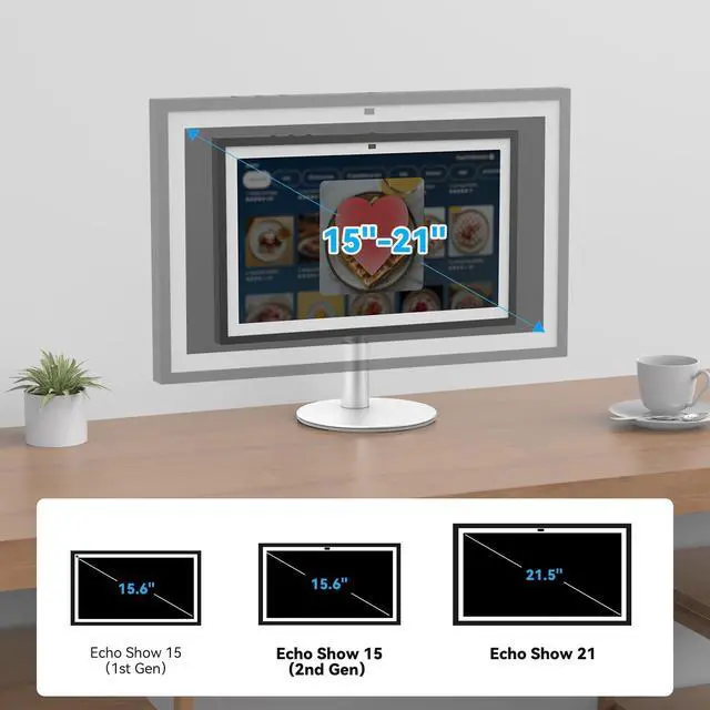 Alt view image 2 of 7 - Riser Stand for Echo Show 21, Show 15 1st/2nd Gen, Swivel and Tilt | Adjustable Height Stand with Non-slip Base, Sturdy Aluminum Table Holder for Kitchen, Easy Screw Assembly