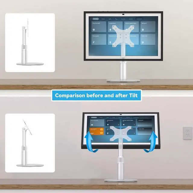 Alt view image 5 of 7 - Riser Stand for Echo Show 21, Show 15 1st/2nd Gen, Swivel and Tilt | Adjustable Height Stand with Non-slip Base, Sturdy Aluminum Table Holder for Kitchen, Easy Screw Assembly