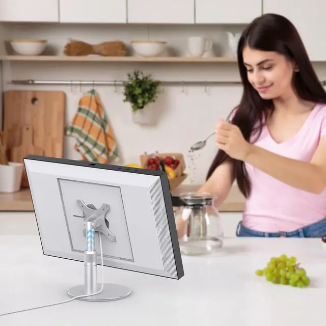Alt view image 7 of 7 - Riser Stand for Echo Show 21, Show 15 1st/2nd Gen, Swivel and Tilt | Adjustable Height Stand with Non-slip Base, Sturdy Aluminum Table Holder for Kitchen, Easy Screw Assembly