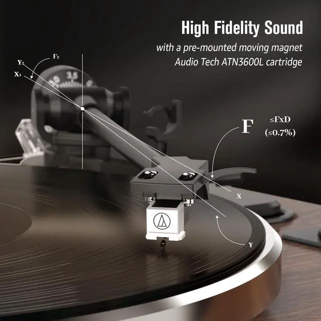 Alt view image 2 of 7 - All-in-One Vintage Record Player High Fidelity Belt Drive Turntable for Vinyl Records Built-in 2 Tweeter and 2 Bass Stereo Speakers, Vinyl Player with MM Cartridge, Bluetooth, Aux-in, RCA, Auto Stop