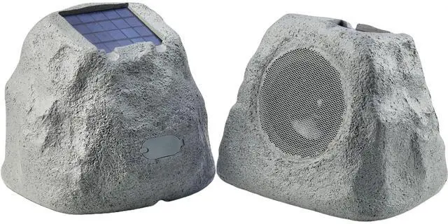 Main image of Solar Rock Speakers, Pair, Weather-Resistant (GHRK-500LTMS-PR) | Solar outdoor rock speakers, pair - weatherproof - Bluetooth, multi-link - natural rock look