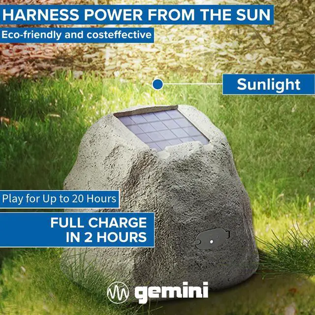 Alt view image 2 of 7 - Solar Rock Speakers, Pair, Weather-Resistant (GHRK-500LTMS-PR) | Solar outdoor rock speakers, pair - weatherproof - Bluetooth, multi-link - natural rock look