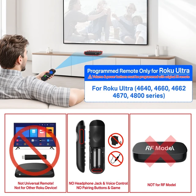 Alt view image 2 of 6 - Programmable Remote for Roku Ultra Remote Replacement with Volume Key - Replacement Remote for Roku Ultra LT 4K Remotes with Extra 9 Learning Keys, 2 Pack (Not for Stick)