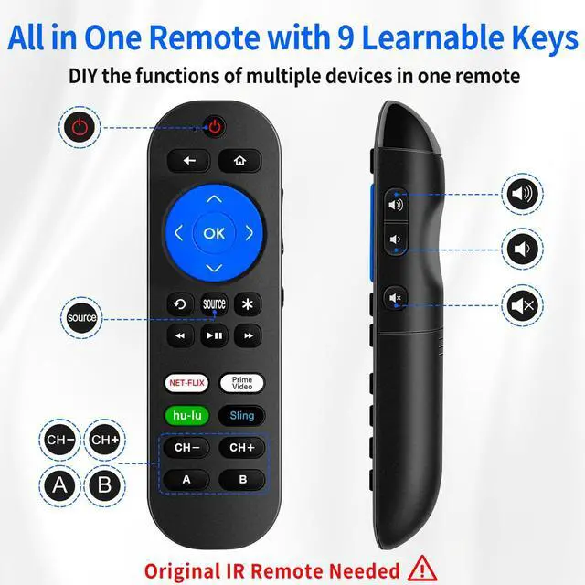 Alt view image 5 of 6 - Programmable Remote for Roku Express 4K+, Express 4K Remotes with Volume Control for Roku Express Remote Replacement with Extra 9 Learning Keys (Not for Stick)