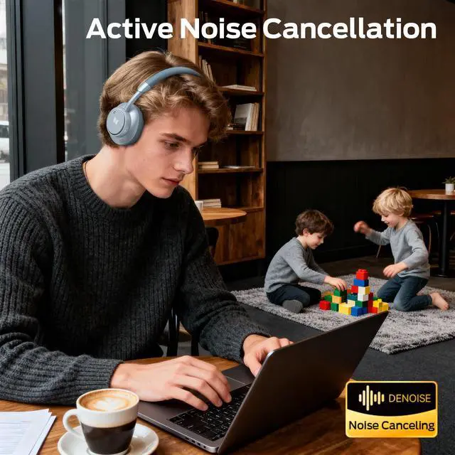Alt view image 2 of 7 - N-Tune mini 02 Noise Cancelling Headphone, Over Ear Headphones Wireless Foldable Design, 50H Playtime Wireless Headphones, Bluetooth 6.0, Adjustable Lightweight and Comfortable for Travel