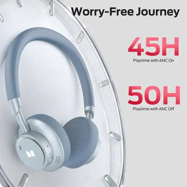 Alt view image 3 of 7 - N-Tune mini 02 Noise Cancelling Headphone, Over Ear Headphones Wireless Foldable Design, 50H Playtime Wireless Headphones, Bluetooth 6.0, Adjustable Lightweight and Comfortable for Travel