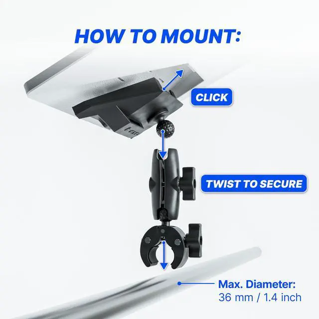 Alt view image 5 of 7 - Clamp Mount for Starlink Mini - Double Lock - Anti-Theft | Rust-free, adjustable clamp secures your Starlink Mini to RVs, boats, campers, balconies or roof racks with confidence