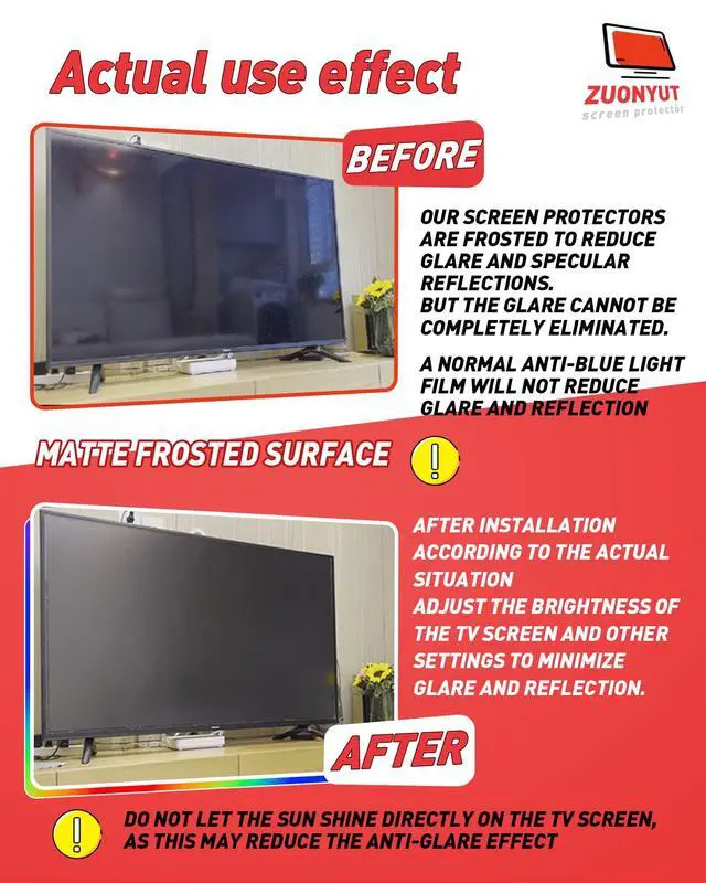 Alt view image 4 of 6 - 60 Inch TV Anti Glare Film, Anti Blue Light Filter, Matte Surface Anti Scratch Screen Protector for LCD TV, Reduces Reflection and Glare, 1 Count