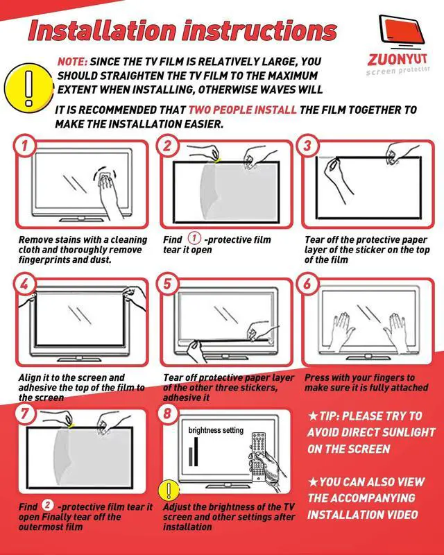 Alt view image 6 of 6 - 60 Inch TV Anti Glare Film, Anti Blue Light Filter, Matte Surface Anti Scratch Screen Protector for LCD TV, Reduces Reflection and Glare, 1 Count