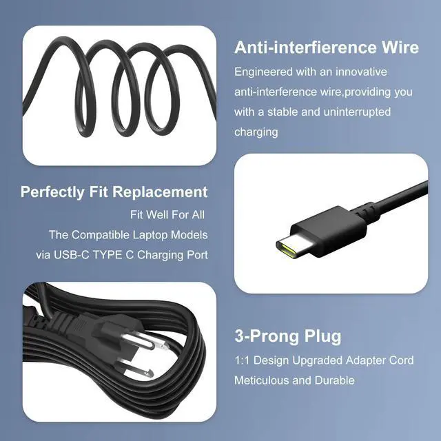 Alt view image 4 of 7 - 65W USB C PD Fast Charger Compatible with LG Gram 14 15 16 17 | Laptops Model 14Z90P 14Z90R 14Z90Q 15Z90P 15Z90Q 15Z90R 16Z90P 16Z90Q 16T90P 17Z95P 17Z90R 17Z90S Upgraded AC Adapter Cord