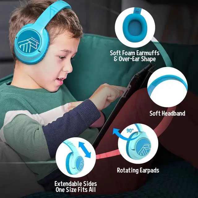 Alt view image 5 of 7 - Kids Wireless Headphones, Bluetooth Kids Headphones LED Lights Over Ear with 74/85/94dB Volume Limited, 45H Playtime,Built-in Mic, Two Device Share Mode, HD Stereo for Travel/PC/Tablet
