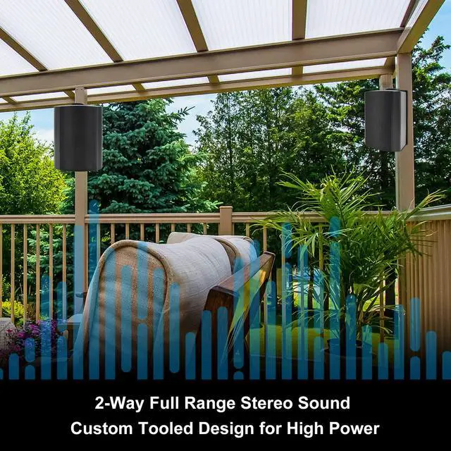 Alt view image 2 of 7 - Passive Outdoor Speakers Wired Waterproof, 4 Inches 2-Way 400W Wall Mounted Speakers with Dome Tweeter, All-Weather Durability, for Patio Porch Backyard (2Pairs, Black)