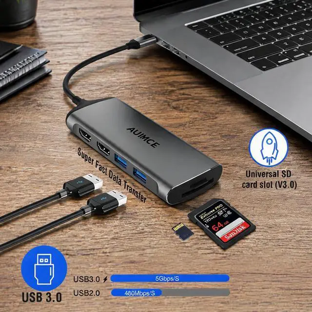 Alt view image 6 of 7 - USB-C Docking Station Dual Monitor 2 HDMI 4K@60Hz, 7 in 1 USB C Hub Multiport Hdmi Splitter Adapter, 100W PD Port, 2X USB 3.0, SD/TF Card Reader, Portable Aluminum Dock for Windows Laptops