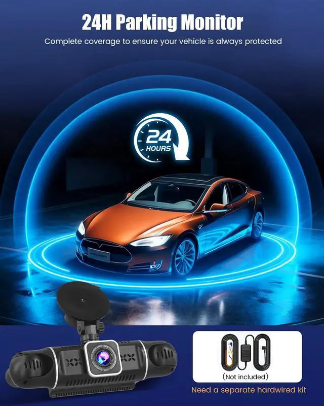 Alt view image 5 of 7 - 360° Dash Cam for Car, 4-Channel, WiFi&APP, 2K+1080P x3 Front Rear Inside | FHD 4-Way Recording, 8 IR Lights Night Vision, Wide Angle, G-Sensor, Includes 64GB microSD Card, 24/7 Parking Mode