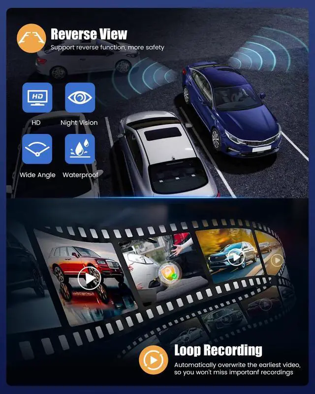Alt view image 6 of 7 - 360° Dash Cam for Car, 4-Channel, WiFi&APP, 2K+1080P x3 Front Rear Inside | FHD 4-Way Recording, 8 IR Lights Night Vision, Wide Angle, G-Sensor, Includes 64GB microSD Card, 24/7 Parking Mode