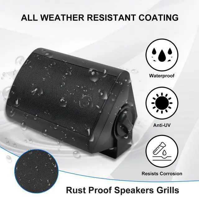 Alt view image 3 of 7 - Passive Outdoor Speakers Wired Waterproof, 4 Inches 2-Way 400W Wall Mounted Speakers with Dome Tweeter, All-Weather Durability, for Patio Porch Backyard (2Pairs, Black)