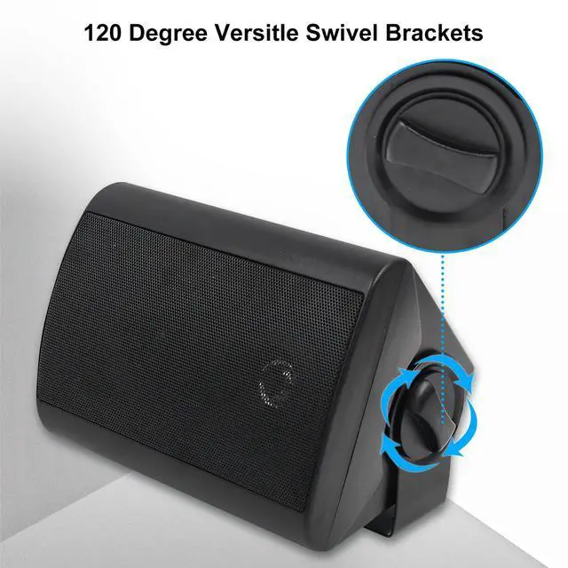 Alt view image 5 of 7 - Passive Outdoor Speakers Wired Waterproof, 4 Inches 2-Way 400W Wall Mounted Speakers with Dome Tweeter, All-Weather Durability, for Patio Porch Backyard (2Pairs, Black)