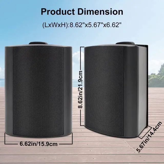 Alt view image 6 of 7 - Passive Outdoor Speakers Wired Waterproof, 4 Inches 2-Way 400W Wall Mounted Speakers with Dome Tweeter, All-Weather Durability, for Patio Porch Backyard (2Pairs, Black)