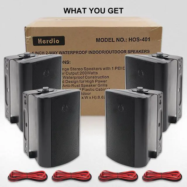 Alt view image 7 of 7 - Passive Outdoor Speakers Wired Waterproof, 4 Inches 2-Way 400W Wall Mounted Speakers with Dome Tweeter, All-Weather Durability, for Patio Porch Backyard (2Pairs, Black)
