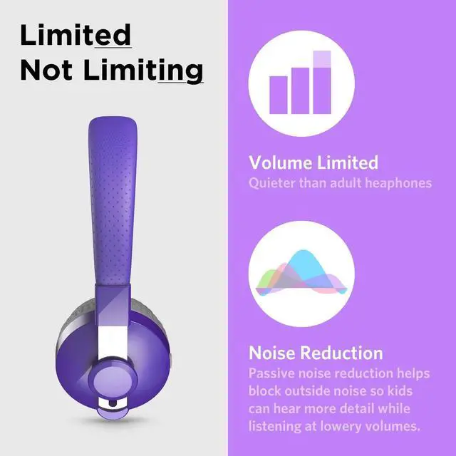 Alt view image 3 of 7 - Untangled Pro On-Ear Wireless Kids Headphones for School, Microphone, Volume Limited, SharePort Technology, SoftTouch Padding - Purple Bluetooth Headphones