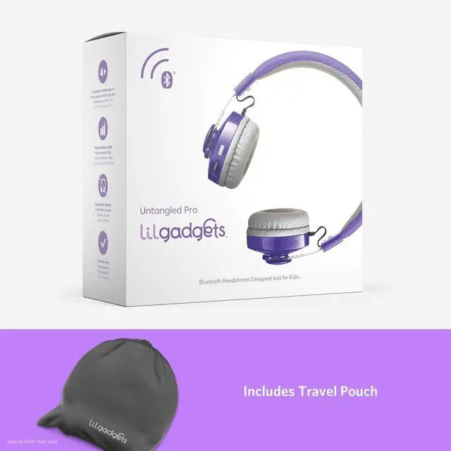 Alt view image 5 of 7 - Untangled Pro On-Ear Wireless Kids Headphones for School, Microphone, Volume Limited, SharePort Technology, SoftTouch Padding - Purple Bluetooth Headphones