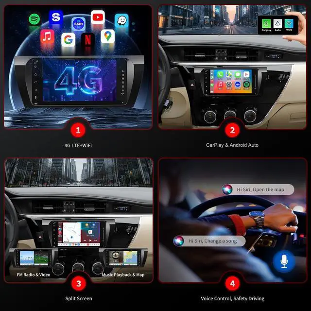 Alt view image 4 of 7 - 4G Network Radio for Toyota Corolla Upgrade 2014 2015 2016,Stereo Replacement,QLED Touch Screen,8core CPU,Carplay and Android Auto