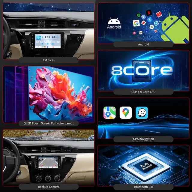 Alt view image 5 of 7 - 4G Network Radio for Toyota Corolla Upgrade 2014 2015 2016,Stereo Replacement,QLED Touch Screen,8core CPU,Carplay and Android Auto