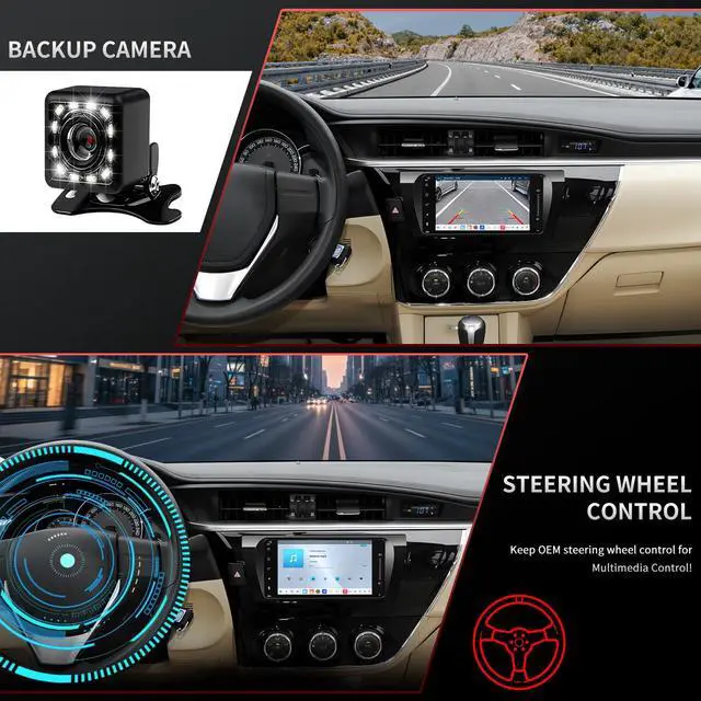 Alt view image 6 of 7 - 4G Network Radio for Toyota Corolla Upgrade 2014 2015 2016,Stereo Replacement,QLED Touch Screen,8core CPU,Carplay and Android Auto