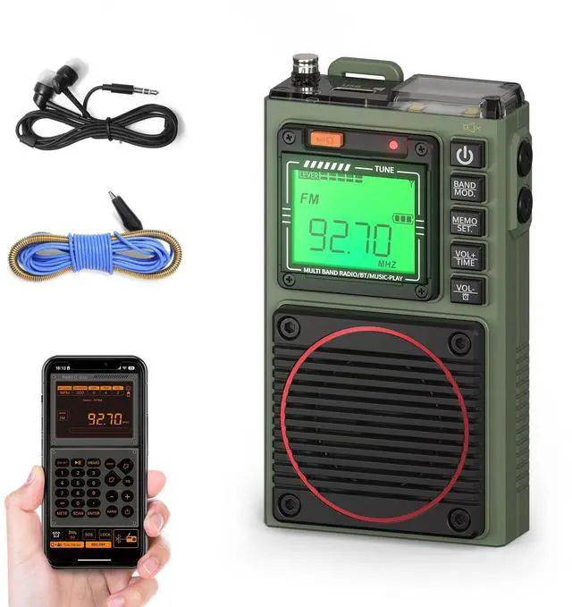 Main image of RF75A App Control Shortwave Weather Radio, Army Green | AM/FM/VHF/SW/WB bands, rechargeable pocket size, includes 9.85 ft wire antenna
