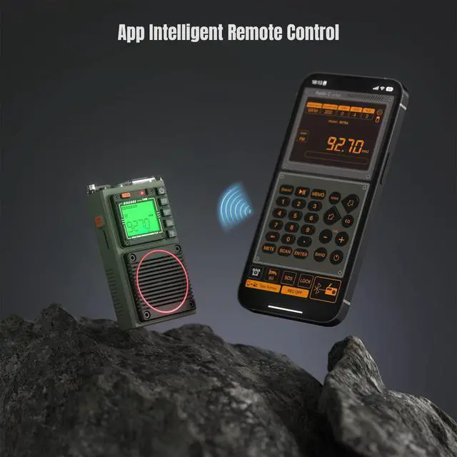 Alt view image 2 of 6 - RF75A App Control Shortwave Weather Radio, Army Green | AM/FM/VHF/SW/WB bands, rechargeable pocket size, includes 9.85 ft wire antenna
