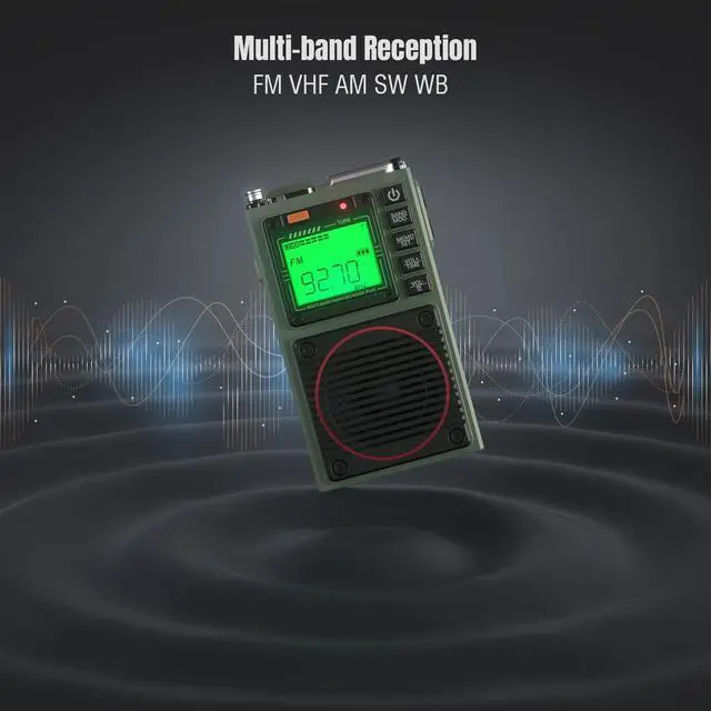 Alt view image 3 of 6 - RF75A App Control Shortwave Weather Radio, Army Green | AM/FM/VHF/SW/WB bands, rechargeable pocket size, includes 9.85 ft wire antenna