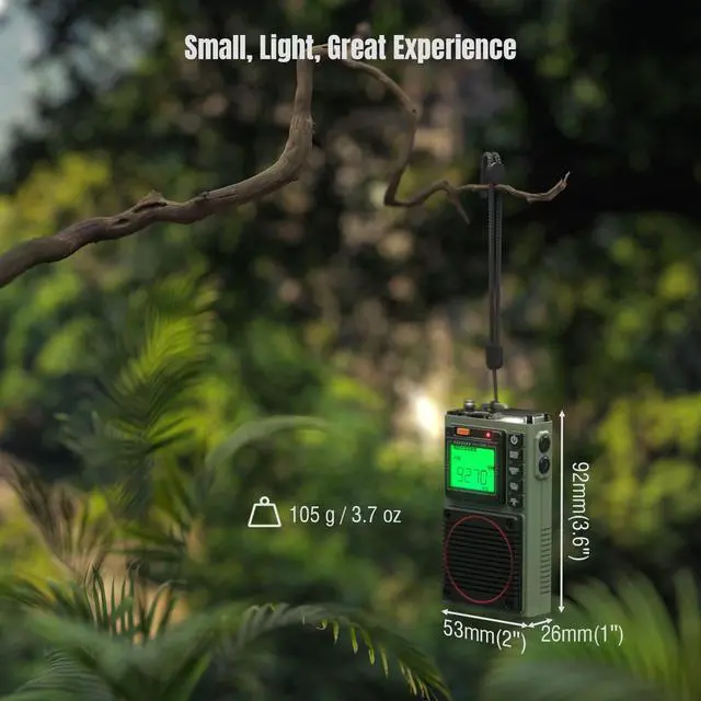 Alt view image 5 of 6 - RF75A App Control Shortwave Weather Radio, Army Green | AM/FM/VHF/SW/WB bands, rechargeable pocket size, includes 9.85 ft wire antenna