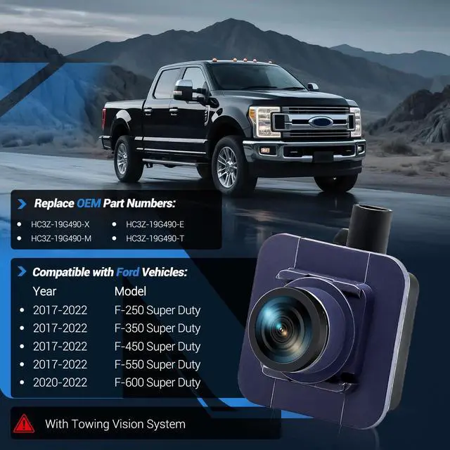 Alt view image 2 of 7 - Backup Camera Round Connector Only, with Towing Vision System | Night Vision & Waterproof Compatible with Ford Super Duty F250 F350 F450 F550 F600 2017 2018 2019 2020 2021 2022