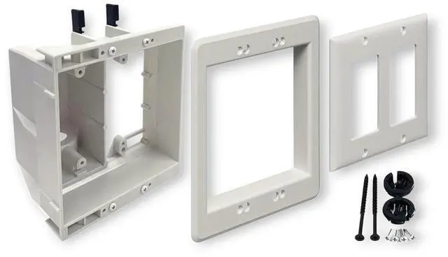 Main image of TVBU505-1 Recessed TV Outlet Box, White, 2-Gang | In-Wall Electrical Box, Wall-Mounted TVs, Power & Low Voltage Cable Management