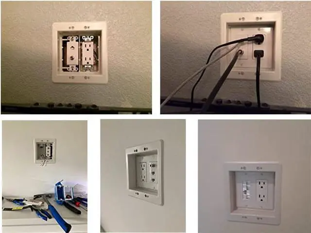 Alt view image 6 of 7 - TVBU505-1 Recessed TV Outlet Box, White, 2-Gang | In-Wall Electrical Box, Wall-Mounted TVs, Power & Low Voltage Cable Management