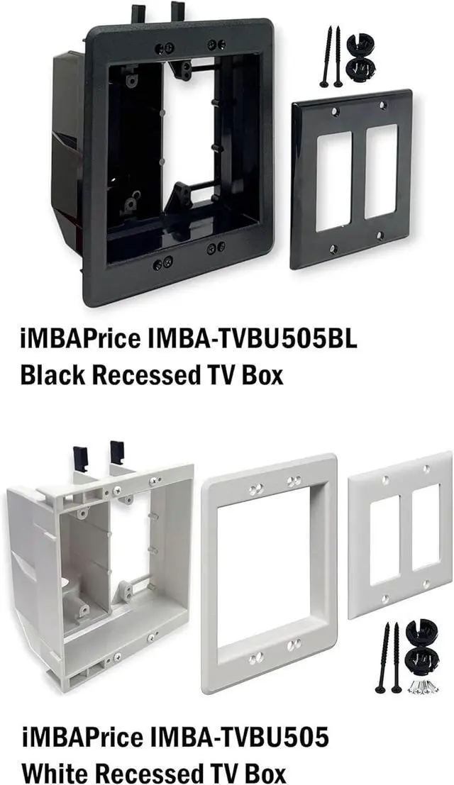 Alt view image 4 of 7 - TVBU505-1 Recessed TV Outlet Box, White, 2-Gang | In-Wall Electrical Box, Wall-Mounted TVs, Power & Low Voltage Cable Management