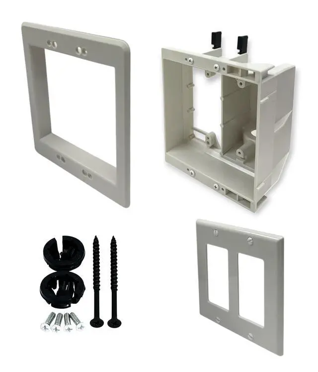 Alt view image 5 of 7 - TVBU505-1 Recessed TV Outlet Box, White, 2-Gang | In-Wall Electrical Box, Wall-Mounted TVs, Power & Low Voltage Cable Management