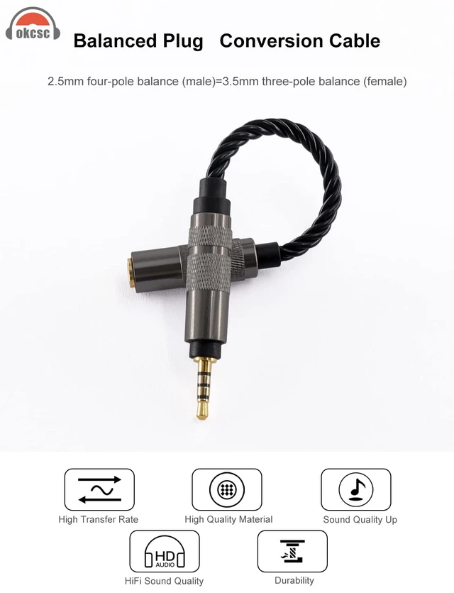 Alt view image 5 of 6 - Headphone Adapter 2.5mm Male to 3.5mm Adapter for 3.5mm Cable Connected to Balanced 2.5mm Player Device High Stereo Audio Converter OFC Cable 6 inch Length Extension Cord