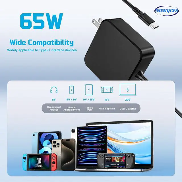 Alt view image 2 of 7 - 65W USB C Surface Pro Charger Compatible with Microsoft Type c Surface Pro Fast Charge Compatible with Microsoft Surface Pro 11 10 9 8 7+ 7 Surface pro X Tablet & Laptop Type C Fast Charger