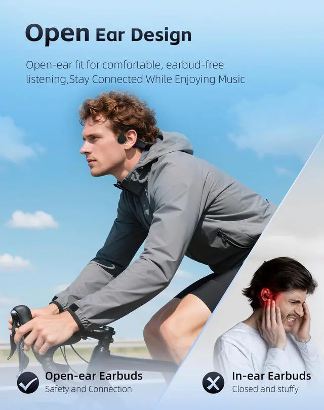 Alt view image 2 of 7 - Bone Conduction Headphones,Bluetooth 5.4 Open Ear Headset Black | Built-in Mic, 18H Playtime, 27g Ultra Lightweight, IPX6 Sweatproof, Ideal for Running, Cycling & Gym Workout