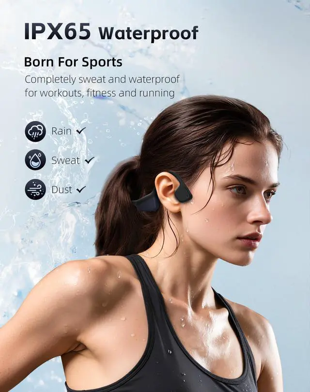 Alt view image 6 of 7 - Bone Conduction Headphones,Bluetooth 5.4 Open Ear Headset Black | Built-in Mic, 18H Playtime, 27g Ultra Lightweight, IPX6 Sweatproof, Ideal for Running, Cycling & Gym Workout