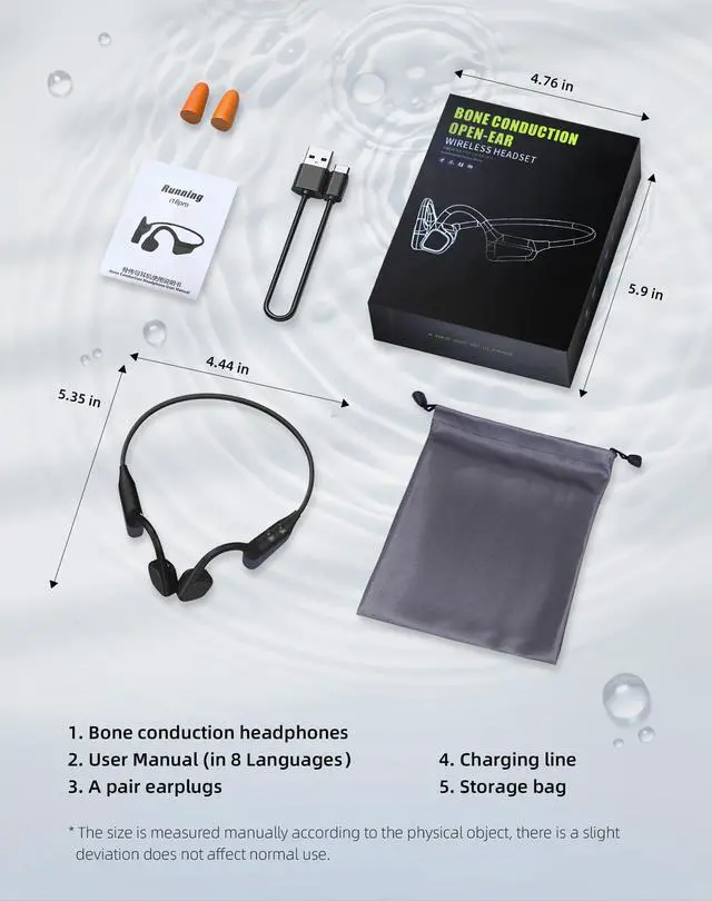 Alt view image 7 of 7 - Bone Conduction Headphones,Bluetooth 5.4 Open Ear Headset Black | Built-in Mic, 18H Playtime, 27g Ultra Lightweight, IPX6 Sweatproof, Ideal for Running, Cycling & Gym Workout