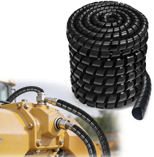 Main image of Hydraulic Hose Protector, 40ft x 1.25" Spiral Wrap Hose Protector, Hydraulic Hose Wrap for Hydraulic Pneumatic Hoses, Black Heavy Duty PP Cable Sleeve for Wear & Abrasion Protection