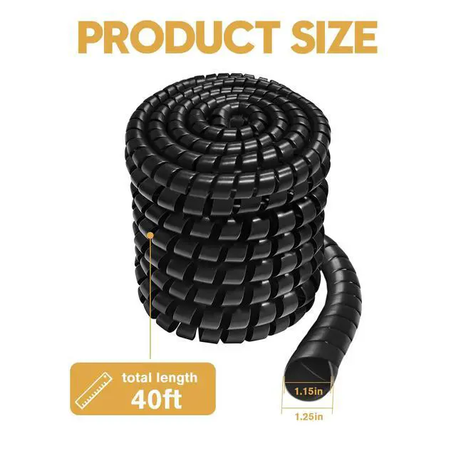 Alt view image 2 of 7 - Hydraulic Hose Protector, 40ft x 1.25" Spiral Wrap Hose Protector, Hydraulic Hose Wrap for Hydraulic Pneumatic Hoses, Black Heavy Duty PP Cable Sleeve for Wear & Abrasion Protection