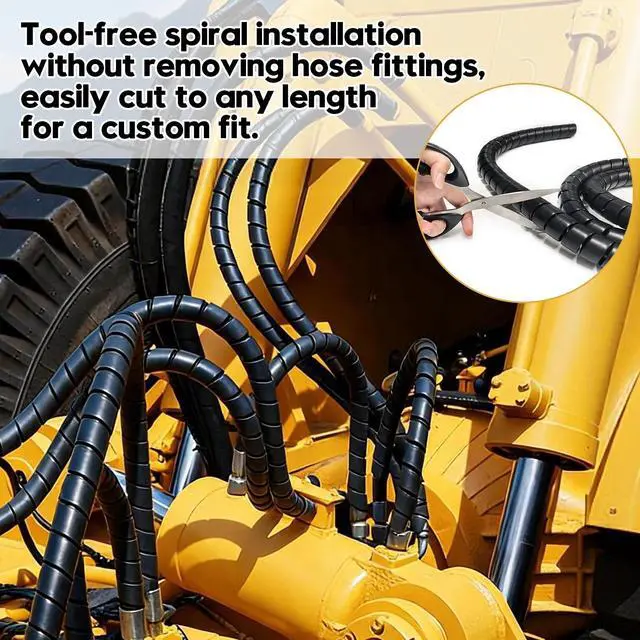 Alt view image 4 of 7 - Hydraulic Hose Protector, 40ft x 1.25" Spiral Wrap Hose Protector, Hydraulic Hose Wrap for Hydraulic Pneumatic Hoses, Black Heavy Duty PP Cable Sleeve for Wear & Abrasion Protection