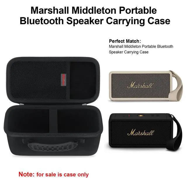 Alt view image 2 of 7 - Carrying Case for Marshall Middleton/Middleton II Portable Bluetooth Speaker, Wireless Speaker Hard Travel Protective Bag Storage Cover, Extra Mesh Pocket Fits Charging Cable, Black