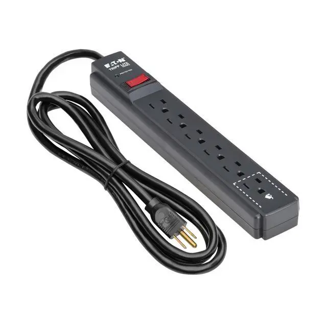 Alt view image 5 of 7 - Eaton Series 6-Outlet Surge Protector Power Strip, 3ft Extension Cord, 600 Joules, 15A Circuit Breaker, Black, Manufacturer's & $10,000 Insurance (TLP63B)