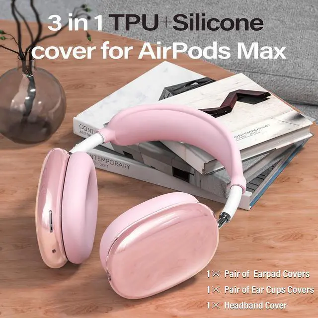 Alt view image 6 of 6 - 4 in 1 Set for Apple AirPod Max Case Cover, Anti-Scratch Ear Pad Covers/Ear Cups Cover/Headband Cover, AirPod Max Covers Accessories for Apple AirPods Max (2020 Lightning /2024 USB-C)-Clear Pink