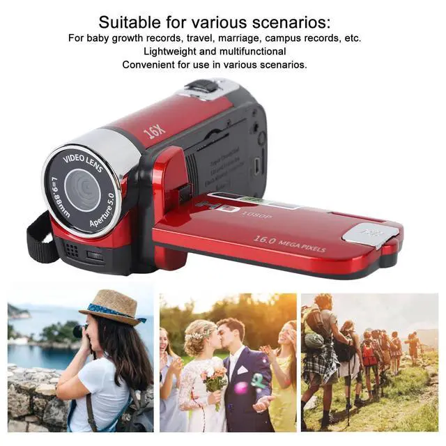 Alt view image 2 of 7 - Video Camera Camcorder, 1080P 16MP DV Camera Vlogging Recorder, 2.7in TFT 270 Degree Rotatable 16X Zoom Digital Camera for Teens Students Boys Girls Gift (Red)